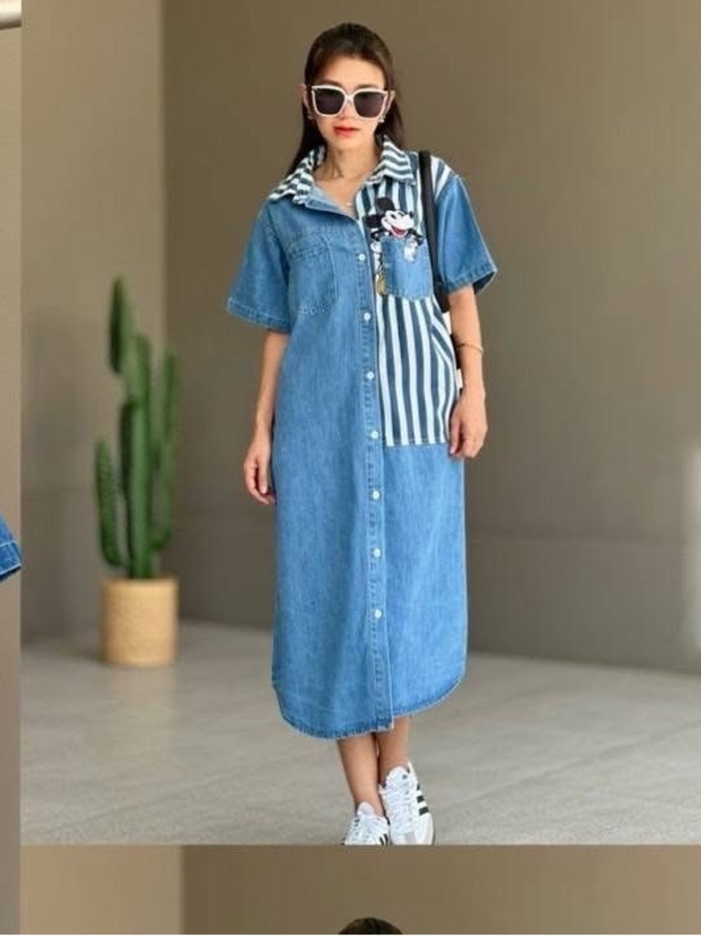 Non Brand One Size Denim Mickey Mouse Button-Down Maxi Bangkok Dress NWOT
